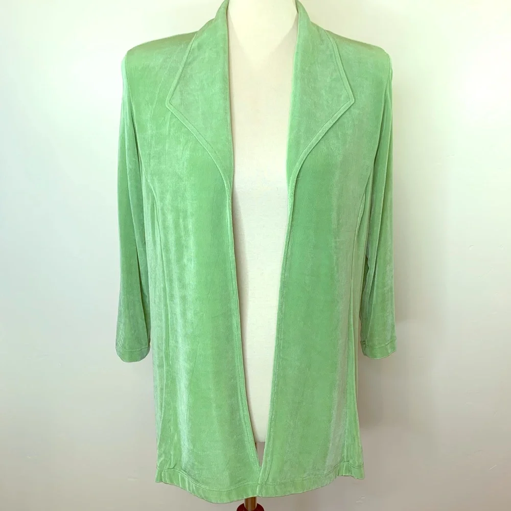 Slinky Brand Green Knit Open Front Jacket Cardigan